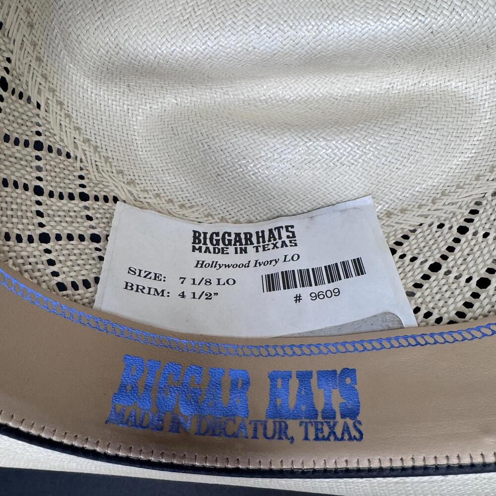 Bigger Hats, Cowboy Hat Hollywood Ivory Size 7 1/8 Straw Hat - Picture 5 of 10